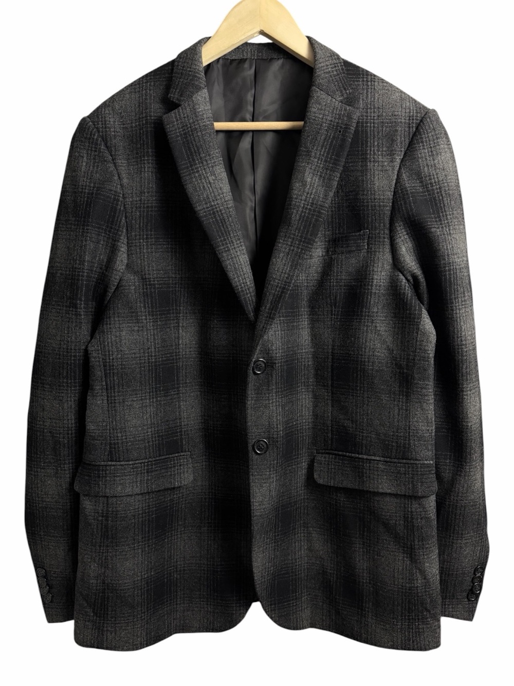 Bosco Uomo Plaid Blazer Classic Two-Button Charcoal Black Size 42R